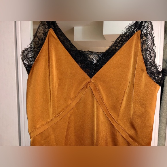 NWOT Missguided Terracotta Brown Mini Satin Slip Dress with Lace Trim - Size 6 - Picture 4 of 8